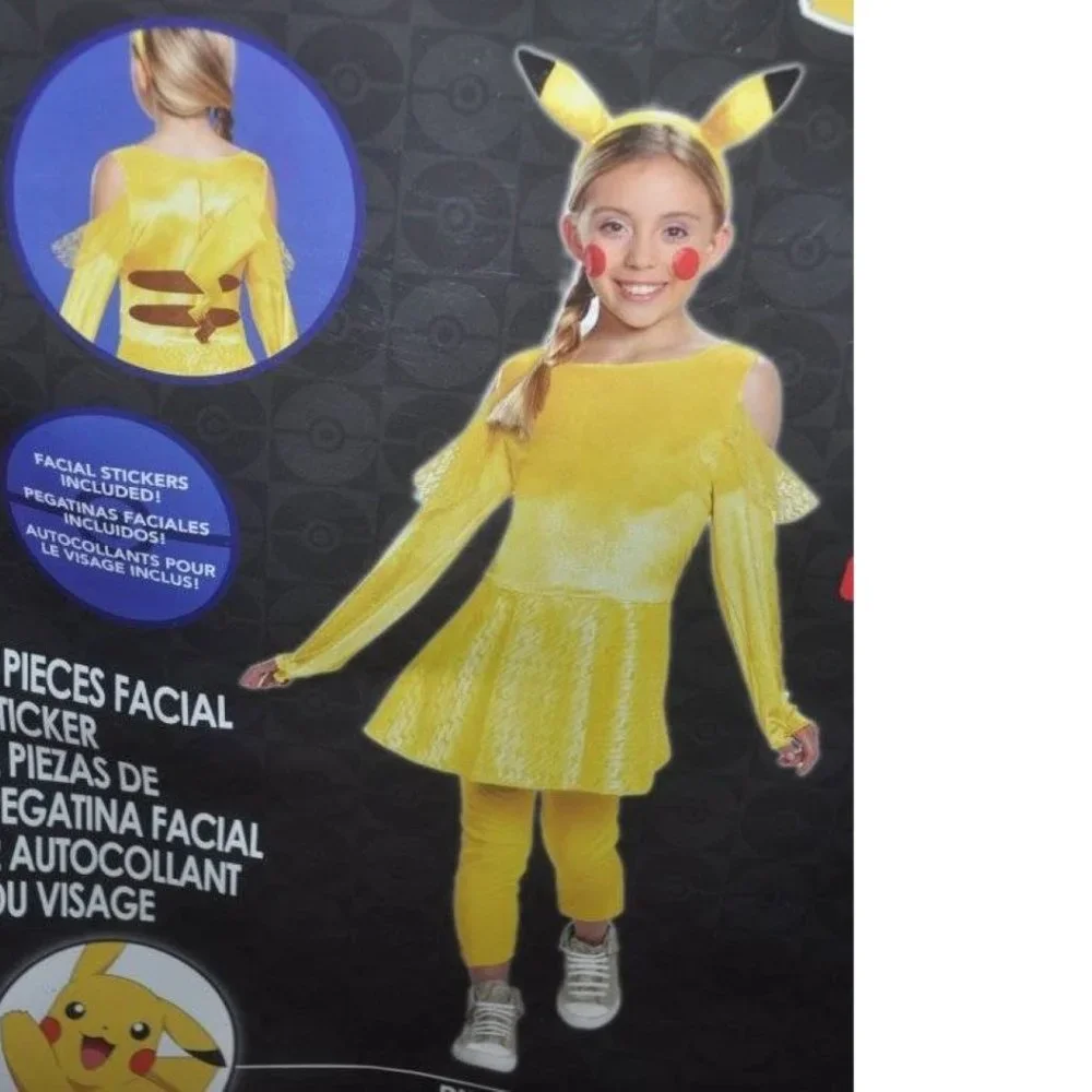 Pokemon Pikachu Halloween Costume 10/12 Yellow Dress Leggings Headband Girls